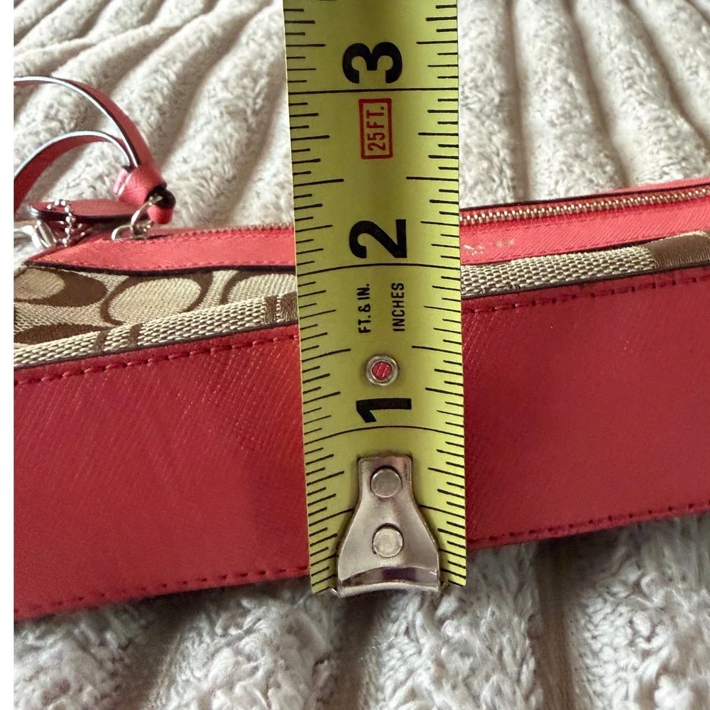 Coach Signature Canvas Saffiano Leather Wristlet Coral Pink Khaki 52860 - Picture 11 of 15